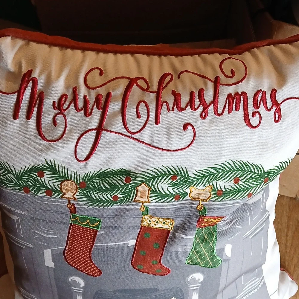 Humane Society Large Christmas Puppy And Stockings Pillow 17x17